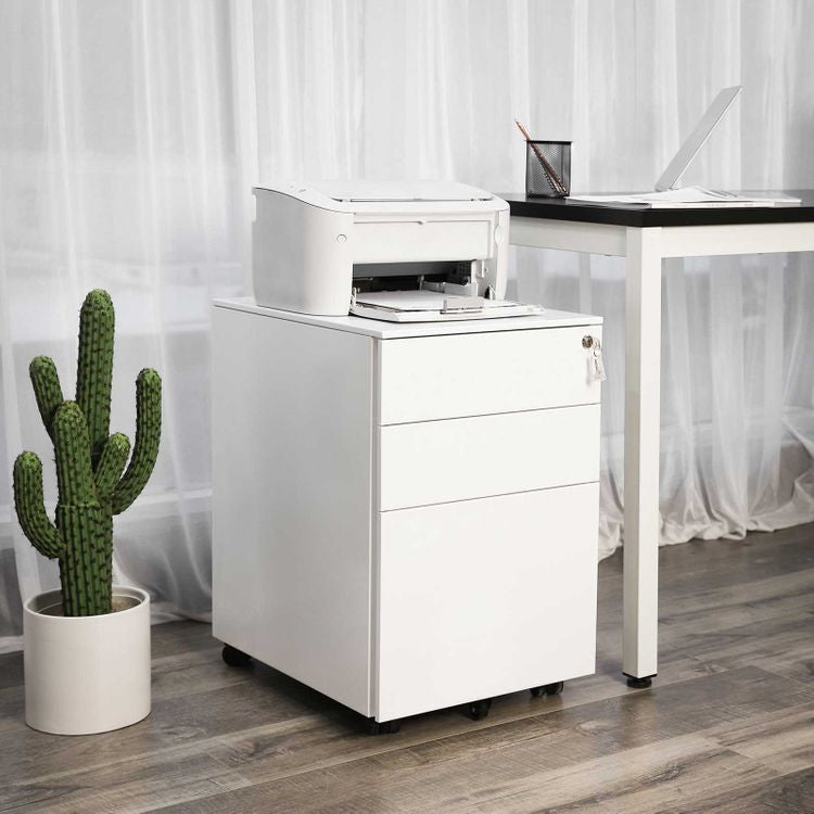 Songmics Rollcontainer – Stahl, weiss, abschliessbar, 39 × 60 × 52 cm
