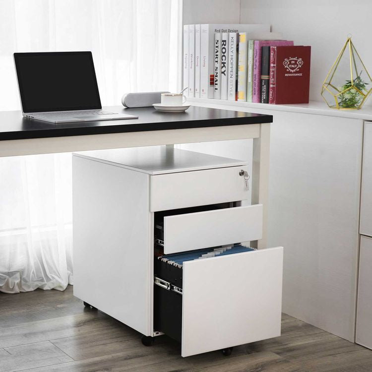 Songmics Rollcontainer – Stahl, weiss, abschliessbar, 39 × 60 × 52 cm