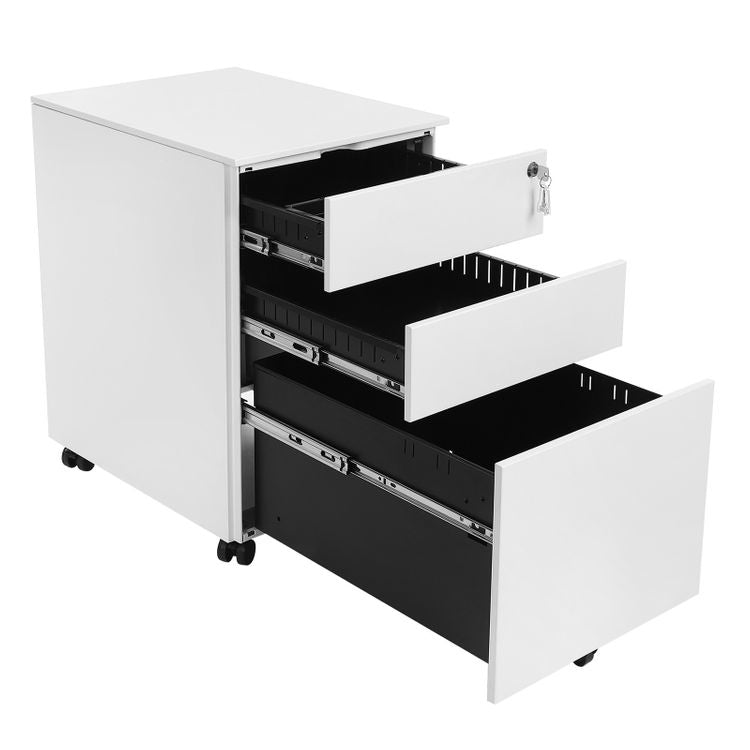Songmics Rollcontainer – Stahl, weiss, abschliessbar, 39 × 60 × 52 cm