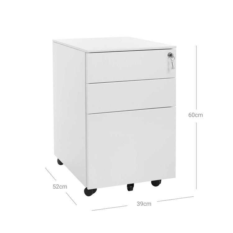Songmics Rollcontainer – Stahl, weiss, abschliessbar, 39 × 60 × 52 cm