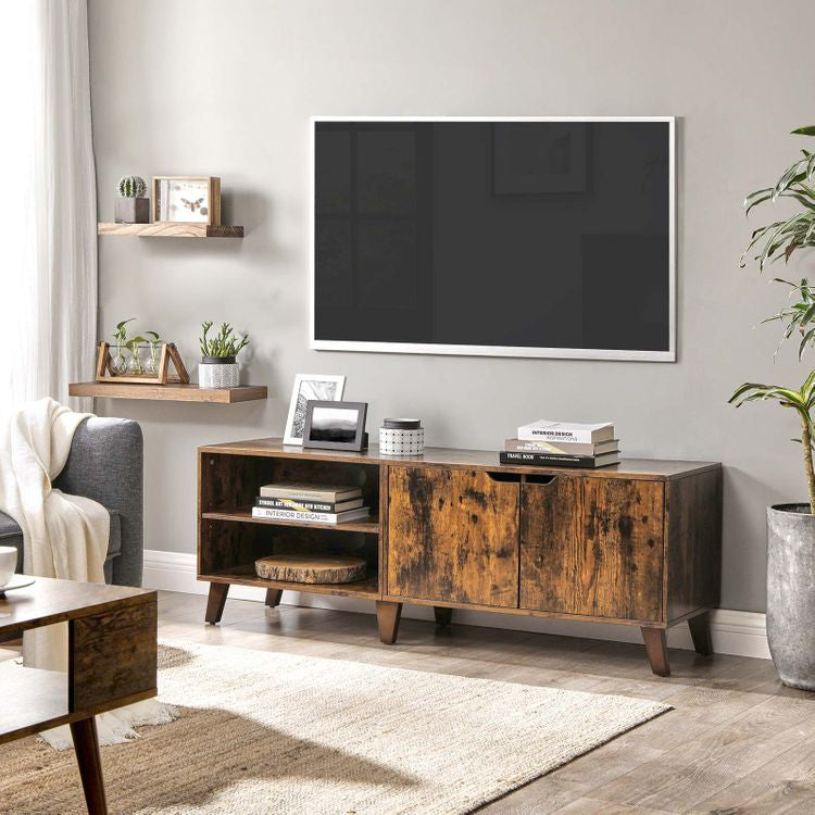 Songmics Vasagle TV-Möbel für TVs bis 55" – 140 × 40 × 50 cm – Spanplatte – Braun – mit 2 Regalen, 2 Türen