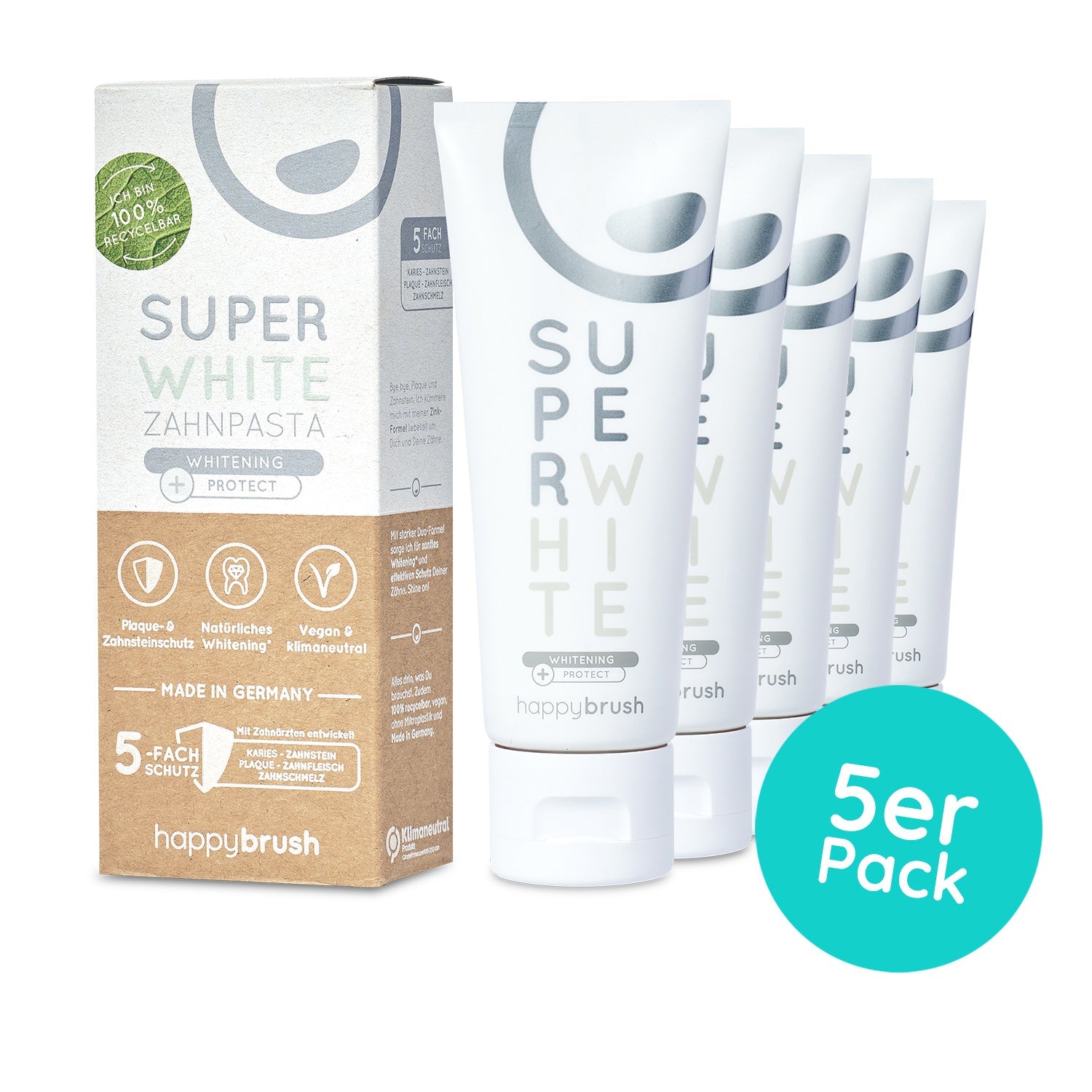 happybrush SuperWhite & Protect Zahnpasta – mit Fluorid – 75 ml