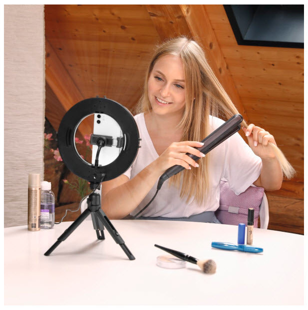 Hama SpotLight Smart 80 II LED-Ringleuchte – 950 lm, 2100–5500 K, 1/4" Gewinde – für Smartphone – Schwarz