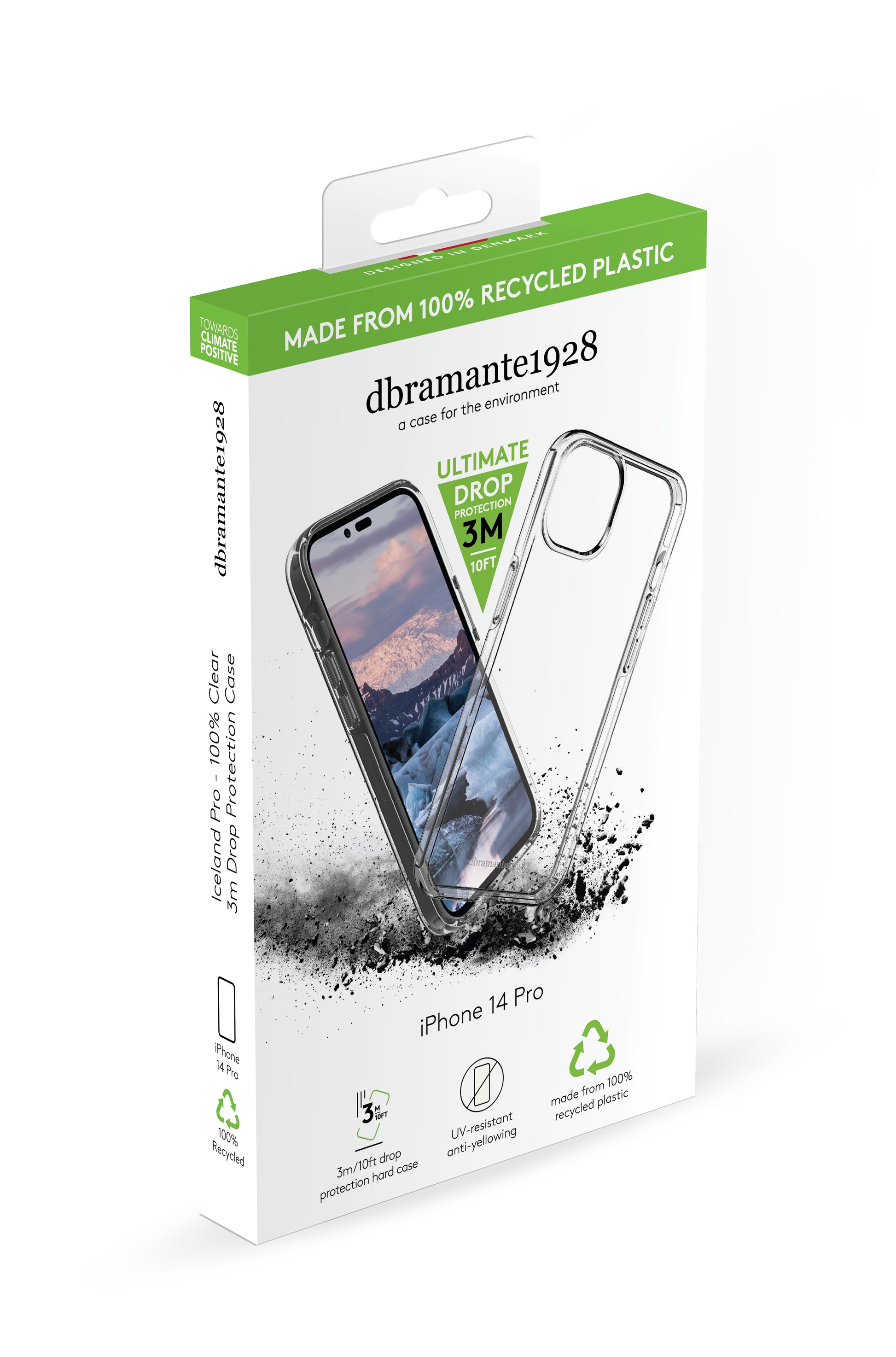 dbramante1928 Backcover – für Apple iPhone 14 Pro, Transparent, bis 3 m sturzsicher, kabelloses Laden