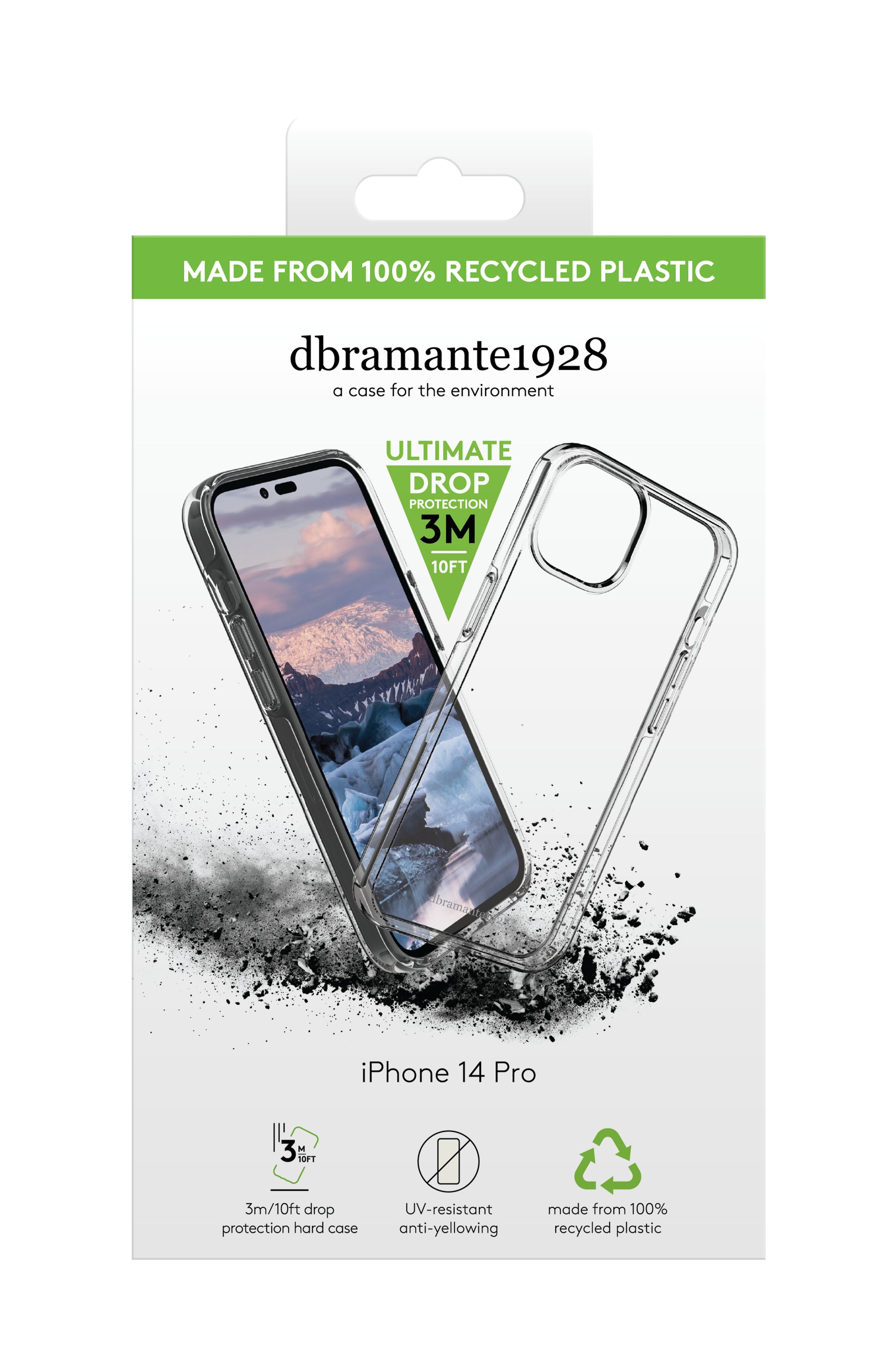 dbramante1928 Backcover – für Apple iPhone 14 Pro, Transparent, bis 3 m sturzsicher, kabelloses Laden