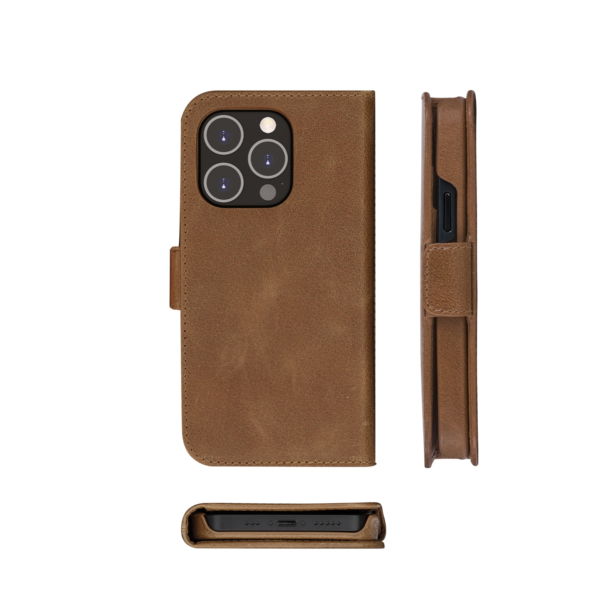 dbramante1928 Lynge Wallethülle – für Apple iPhone 14 Pro, 3 Kartenfächer, Leder, Beige