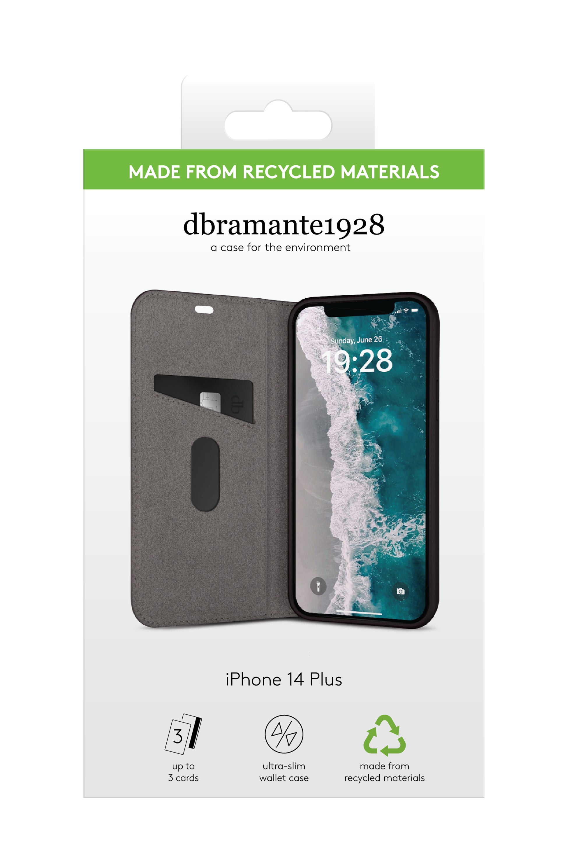 dbramante1928 Oslo Wallethülle – für Apple iPhone 14 Plus, 3 Kartenfächer, PU, schwarz, kabelloses Laden