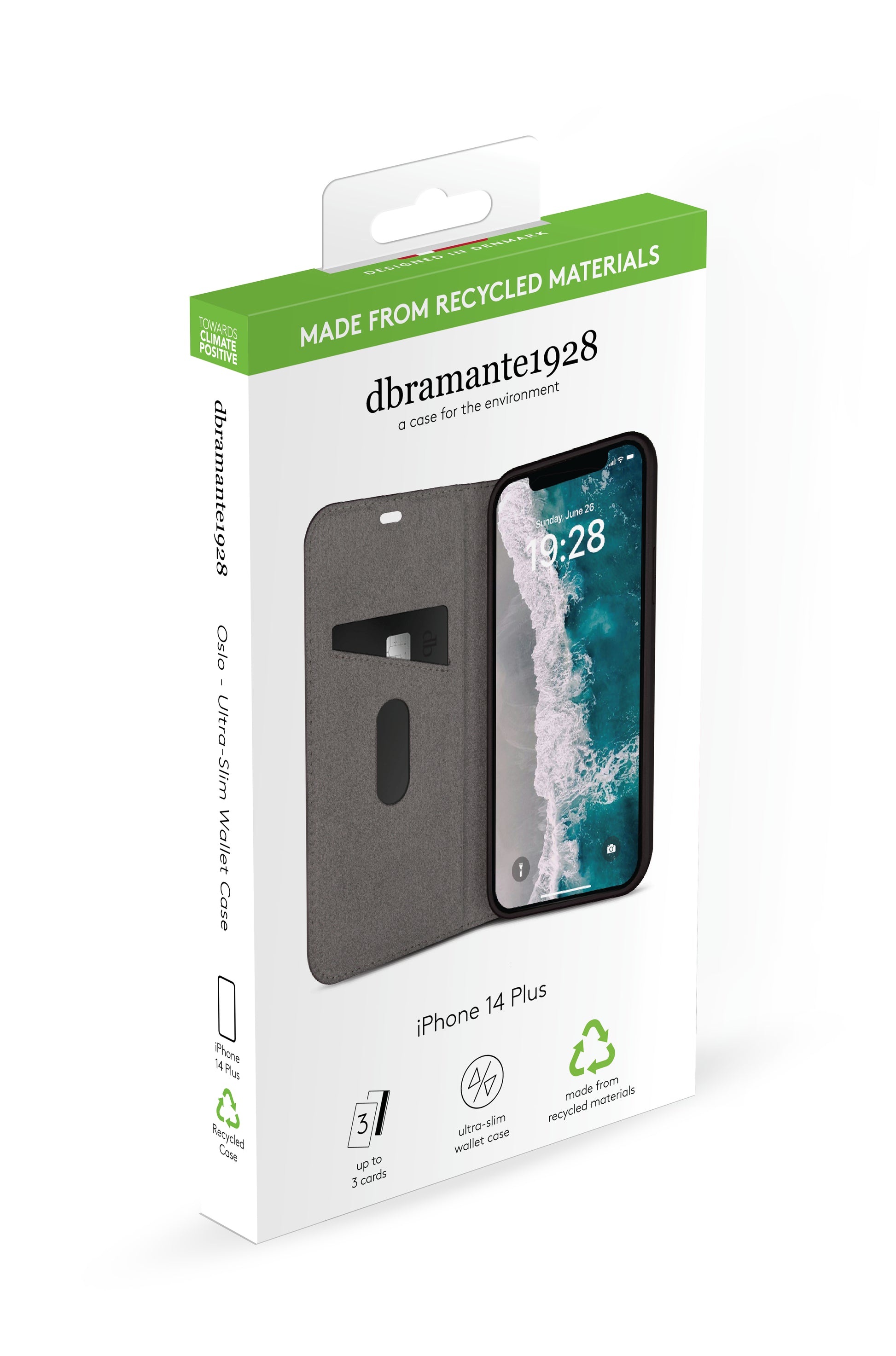 dbramante1928 Oslo Wallethülle – für Apple iPhone 14 Plus, 3 Kartenfächer, PU, schwarz, kabelloses Laden