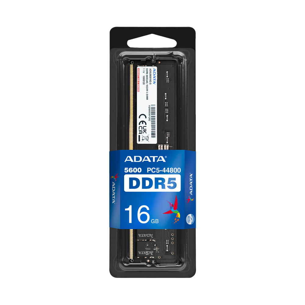ADATA AD5U560016G-S – DDR5 RAM, 16 GB, 5600 MHz, 288-Pin DIMM, CL46, On-Die ECC, Unregistered (unbuffered)