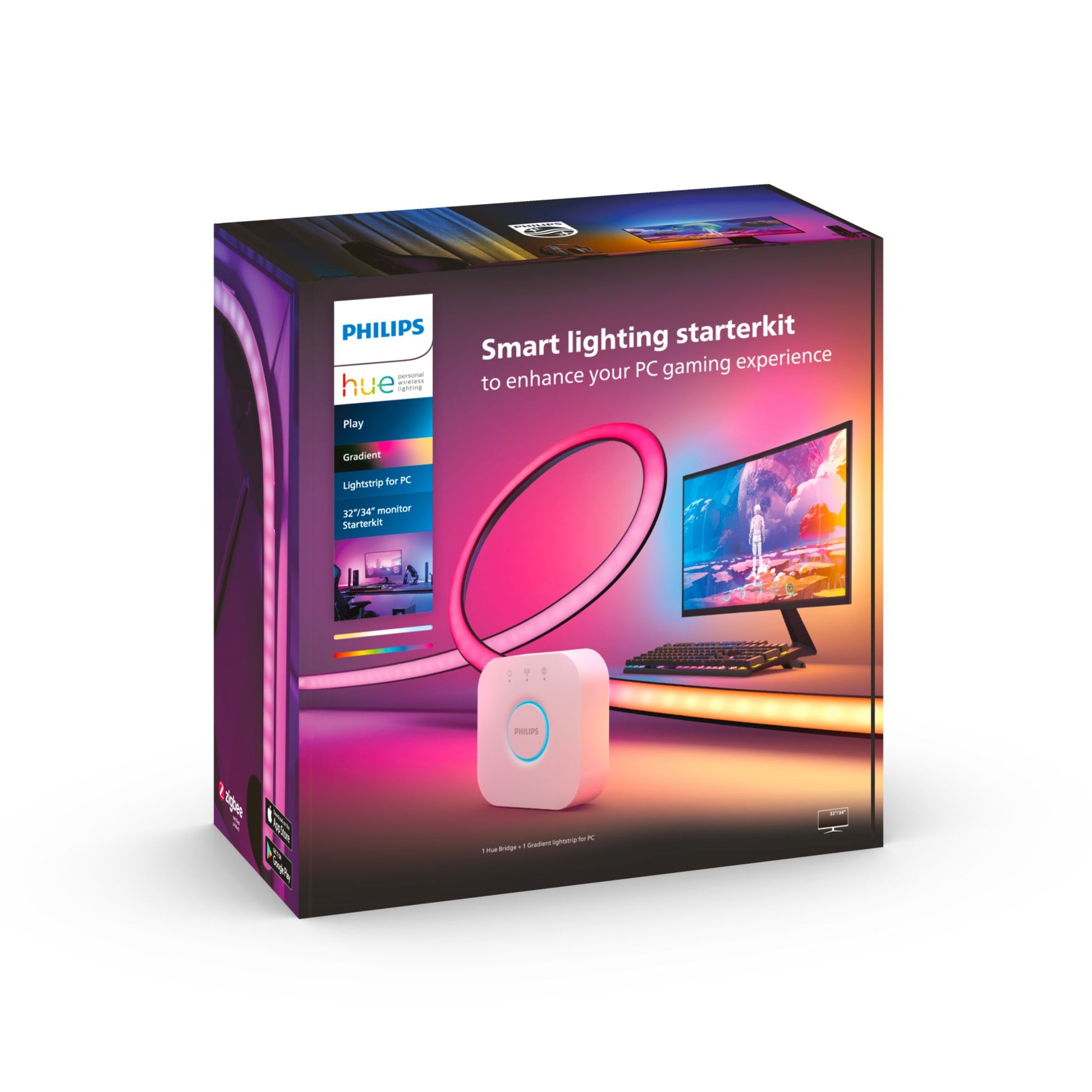 Philips Hue Lightstrip Starter-Set mit Bridge – Zigbee, Bluetooth – RGB + 2000–6500 K
