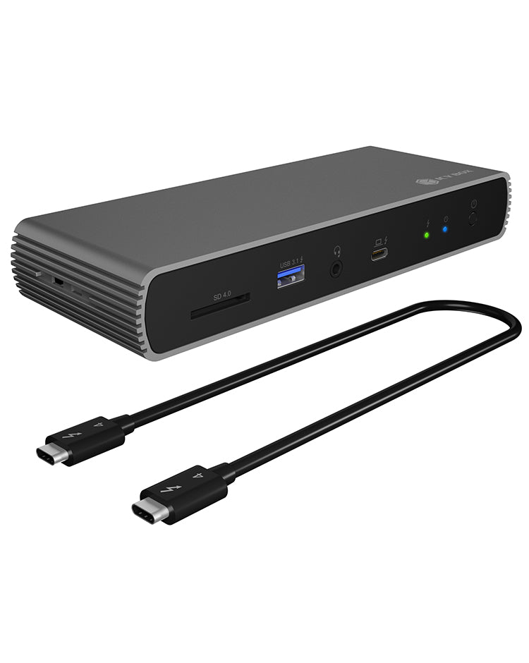 ICY BOX IB-DK8801-TB4 Dockingstation – Thunderbolt 4, 1× HDMI, 4× USB-A, 96 W PD, 2,5GbE, SD, 3,5 mm Audio