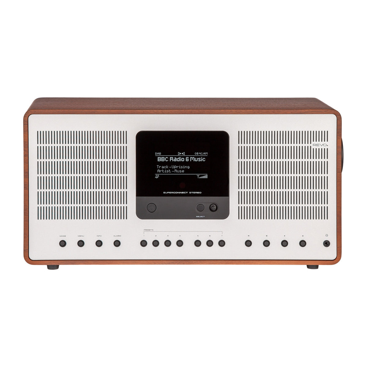 Revo Technologies Revo SuperConnect Stereo – Internetradio, DAB+/UKW, Bluetooth, WLAN – Walnuss/Silber