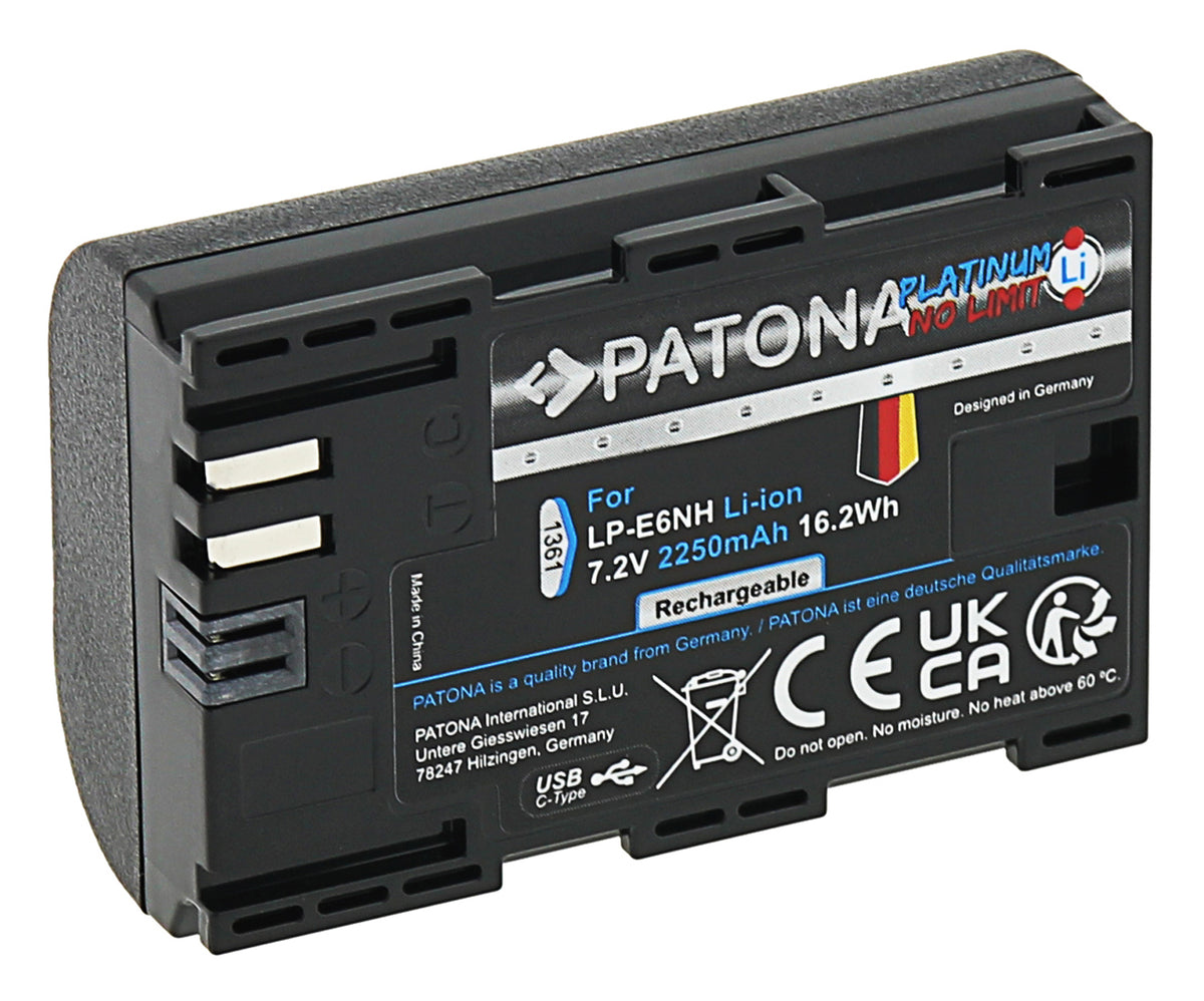 PATONA Platinum Akku – 2600 mAh (7,2 V), USB-C – für Canon LP-E6NH, EOS R5, EOS R6 und andere