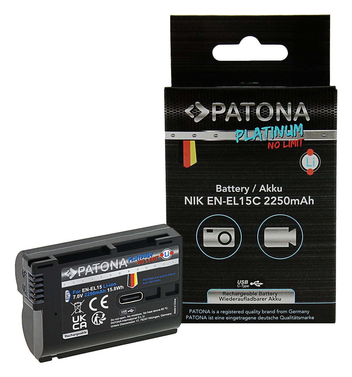 PATONA Platinum EN-EL15C Akku – 2600 mAh, 7,2 V, USB-C – für Nikon V1, D7000, D7100 und andere