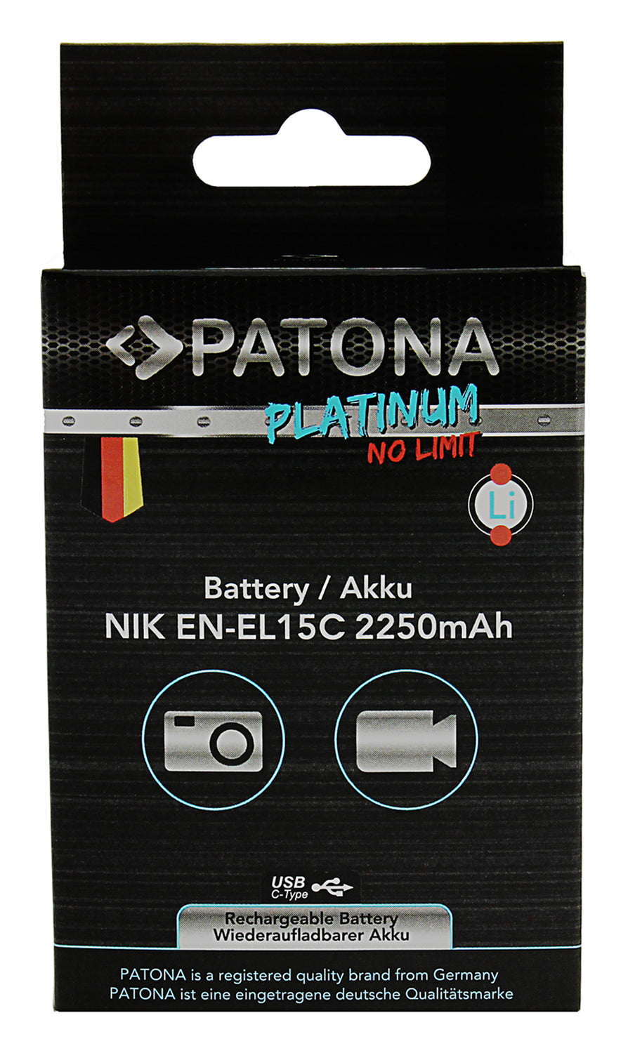 PATONA Platinum EN-EL15C Akku – 2600 mAh, 7,2 V, USB-C – für Nikon V1, D7000, D7100 und andere