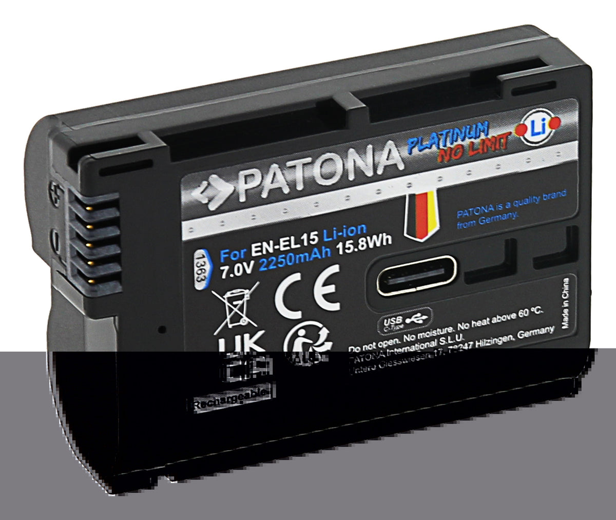 PATONA Platinum EN-EL15C Akku – 2600 mAh, 7,2 V, USB-C – für Nikon V1, D7000, D7100 und andere