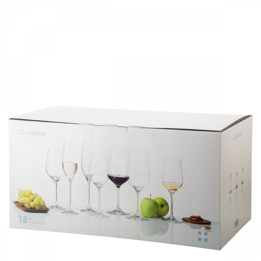 Sola Premium Weingläser-Set – 18-teiliges Set, 210/340/570 ml, Kristallglas, spülmaschinenfest
