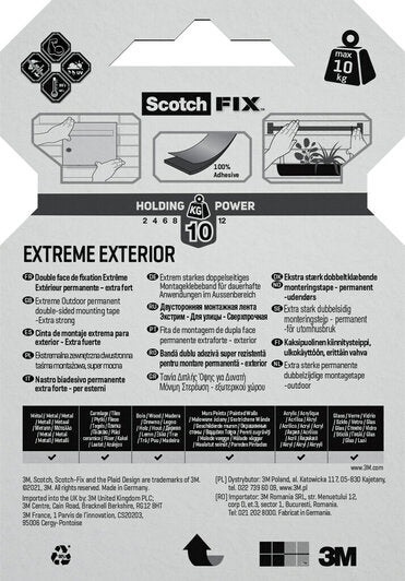 Scotch Montageband Extreme Exterior, extra stark, für Aussen, für glatte Oberflächen – 19 mm × 1,5 m, grau