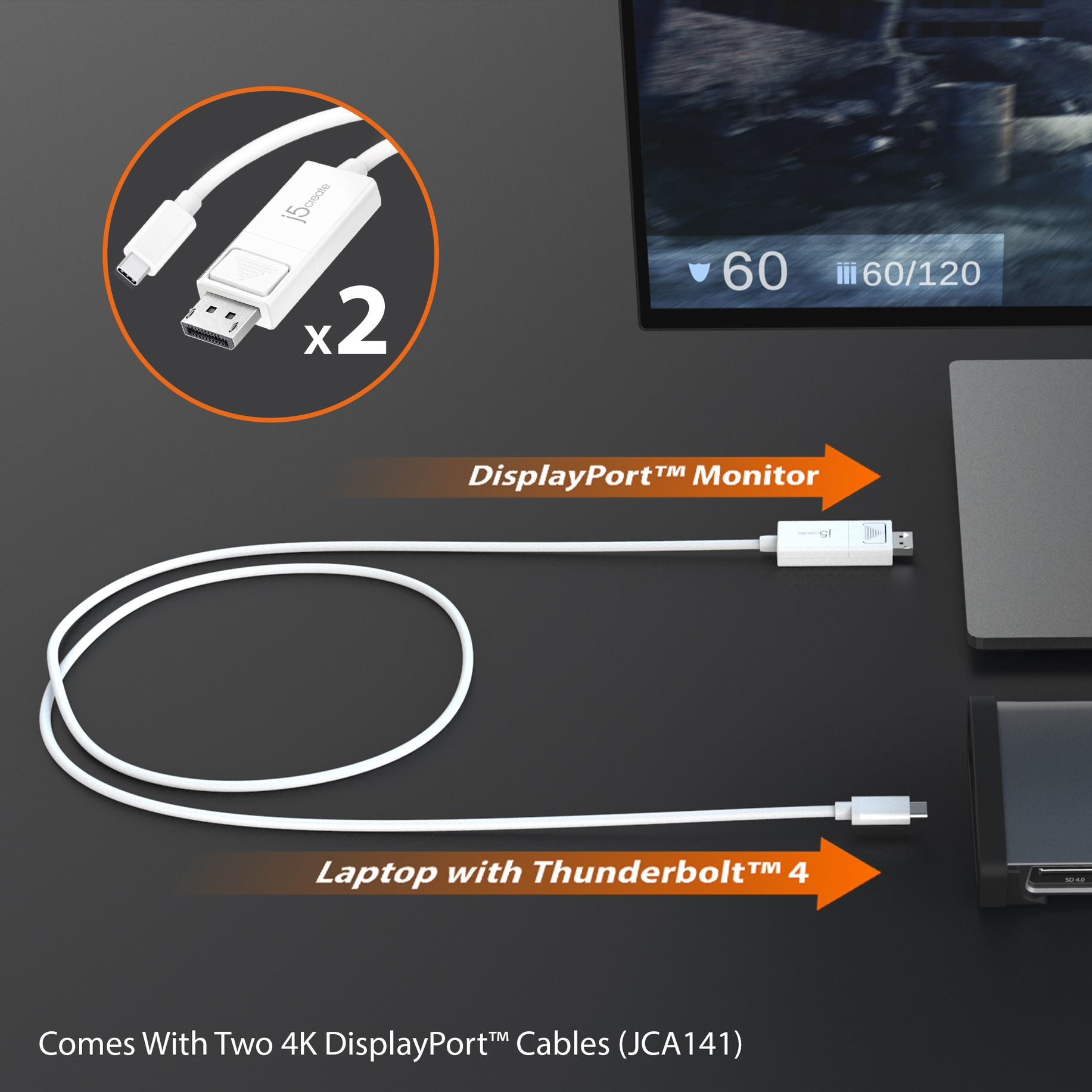 j5create JTD562-FN Dockingstation – Thunderbolt 4, 1× USB-A, 3× USB-C, 96 W PD, GbE, 3,5 mm Audio