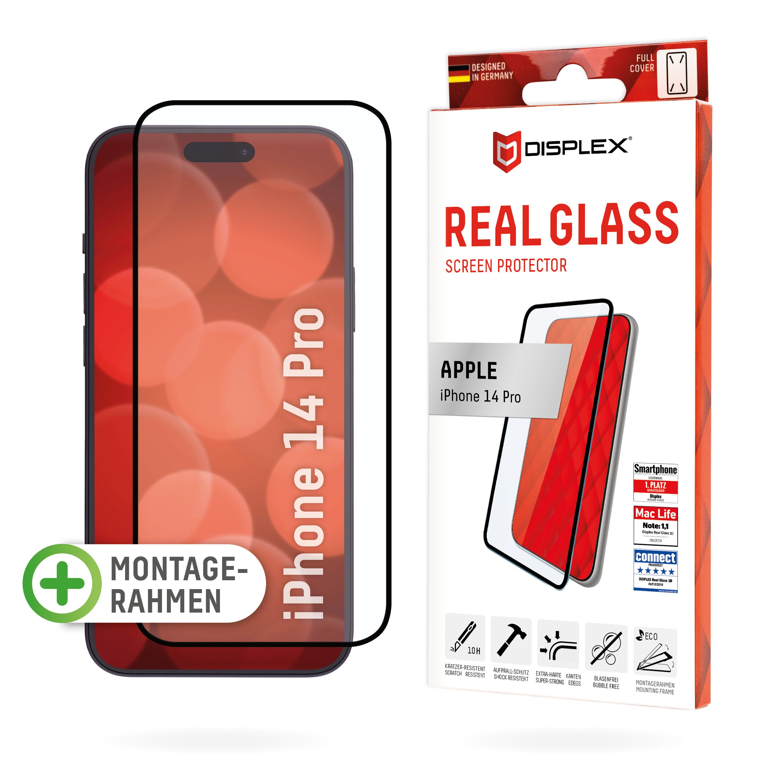 Displex Displayschutz (Panzerglas), Full Cover – für iPhone 14 Pro – mit Applikator