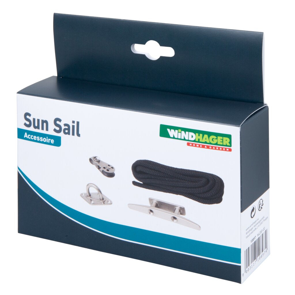 Windhager Seilzug-Set – Edelstahl, schwarz, für Sonnensegel, 4 Stk.