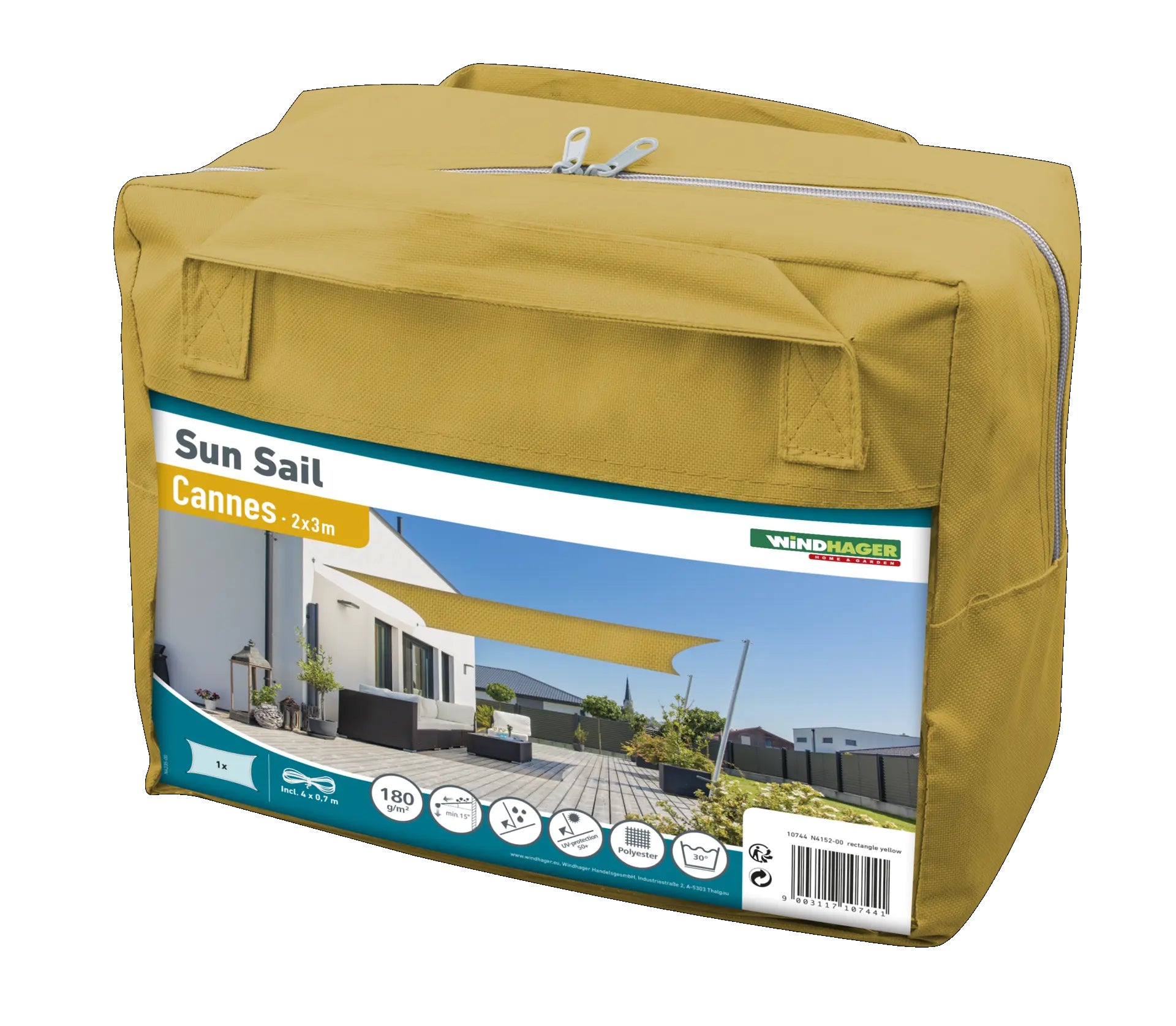 Windhager Sonnensegel – 300 × 200 cm, rechteckig – Stoff & Polyester, gelb
