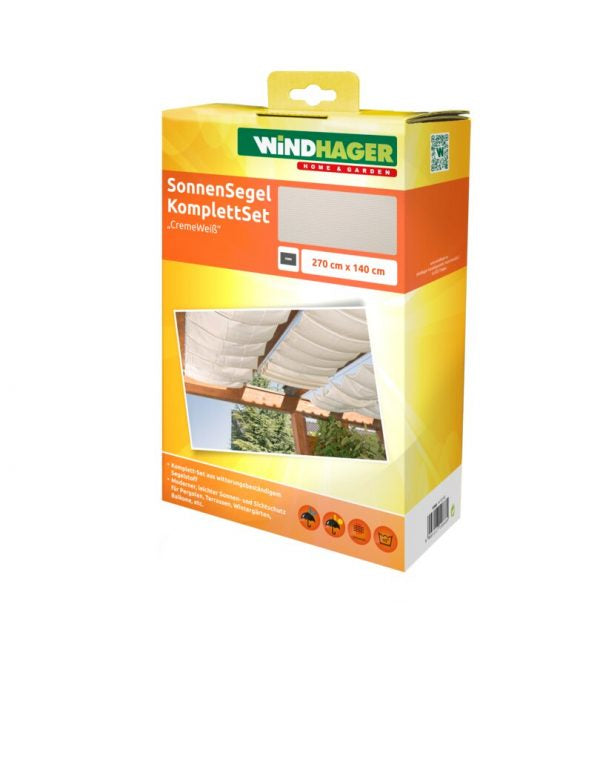 Windhager Sonnensegel-Pergola-Komplett-Set – 270 × 140 cm, Creme, Polyester
