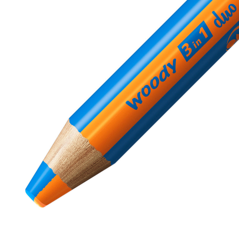 STABILO Buntstifte woody 3 in 1 Duo – 3-in-1, Minen-Ø 10 mm, 5 Stifte, mit Spitzer