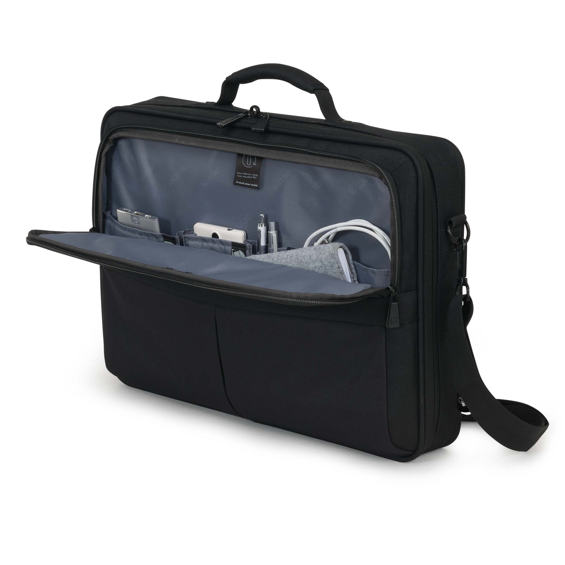 DICOTA Notebook-Tasche bis 14,1" – Abnehmbarer Schultergurt, Aus Recycelten Materialien – Schwarz