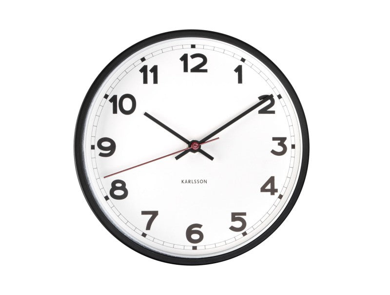 Karlsson Wanduhr New Classic Small – Ø 20 cm, schwarz, Metall, lautlos