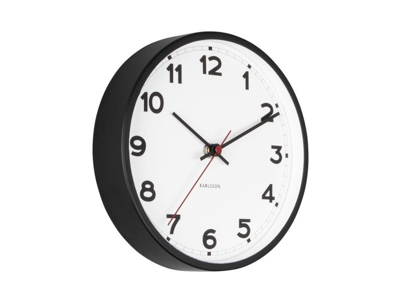 Karlsson Wanduhr New Classic Small – Ø 20 cm, schwarz, Metall, lautlos