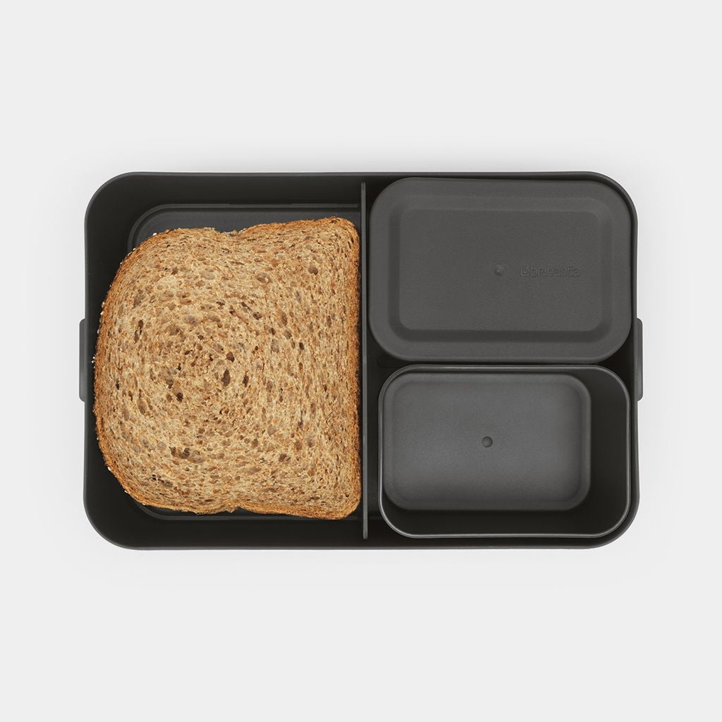 Brabantia Brotdose Make & Take – 2 l, 25,5 × 16,7 × 6,2 cm, Kunststoff, Dunkelgrau, spülmaschinenfest