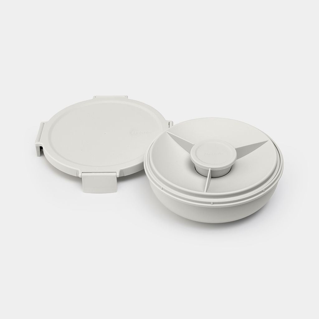 Brabantia Salatschüssel Make & Take – 1,3 l, Ø 21,0 cm, H 7,5 cm, Kunststoff, Hellgrau, mit Deckel
