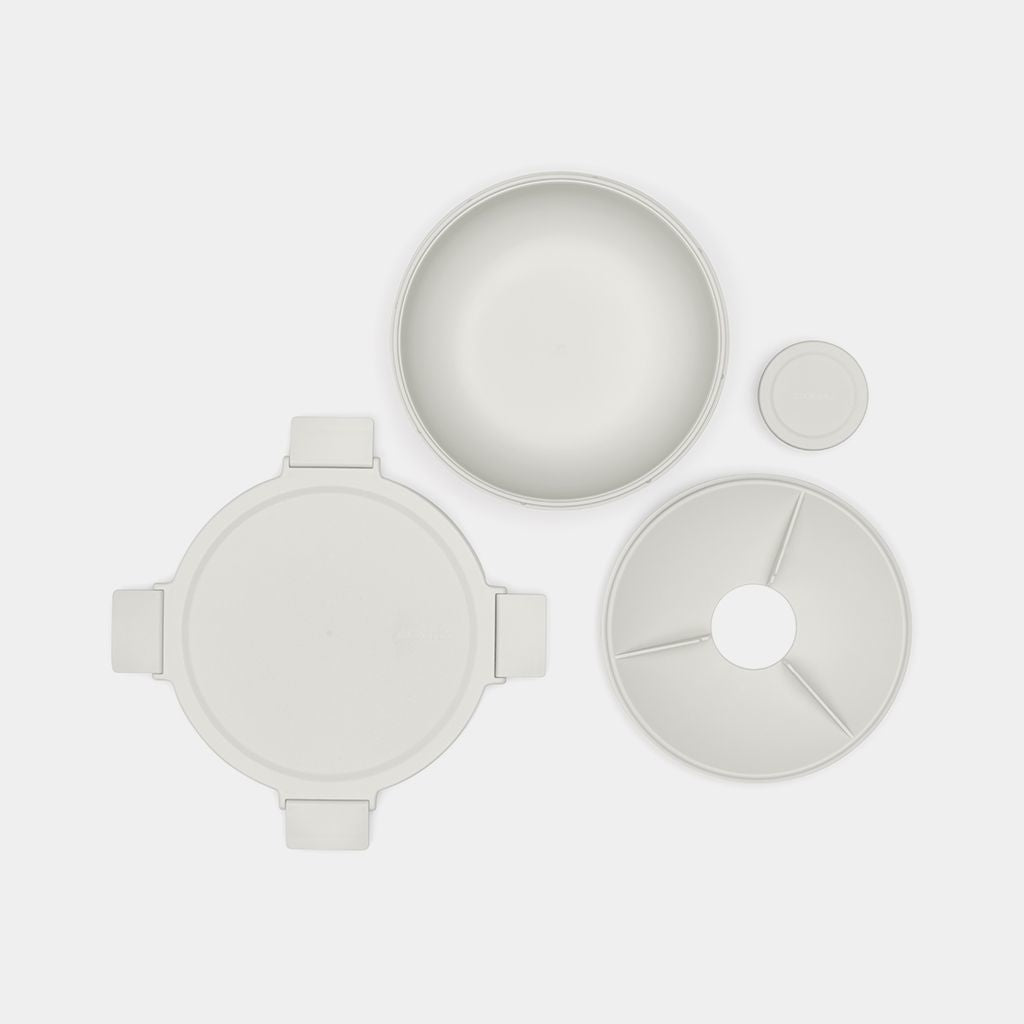 Brabantia Salatschüssel Make & Take – 1,3 l, Ø 21,0 cm, H 7,5 cm, Kunststoff, Hellgrau, mit Deckel