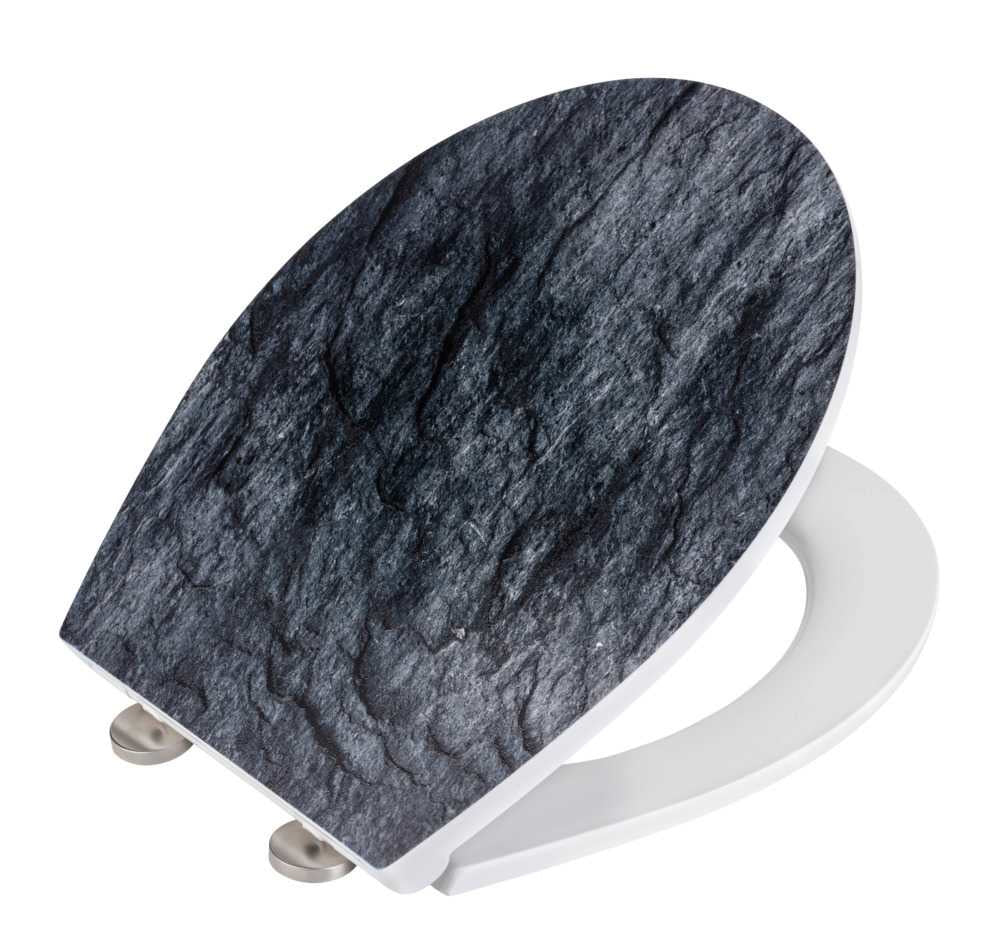 WENKO WC-Sitz – Duroplast, Grau, mit Deckel, Soft-Close-System, 38 × 44,5 cm