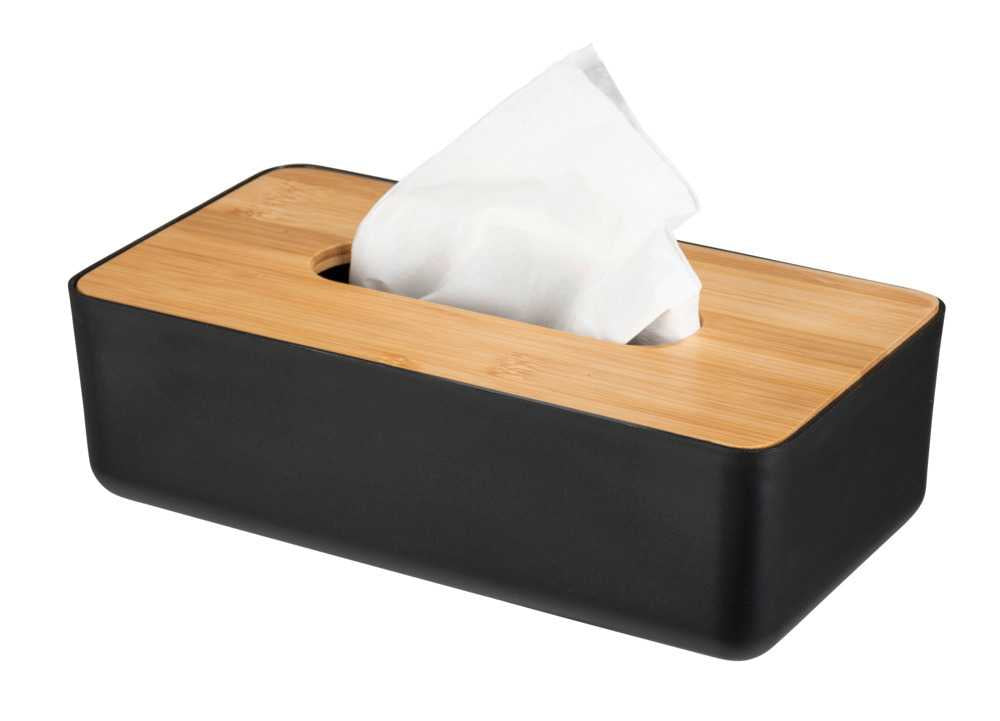 WENKO Kosmetiktuchbox Rotello – 24×7,5 cm, Bambus/Kunststoff, Schwarz