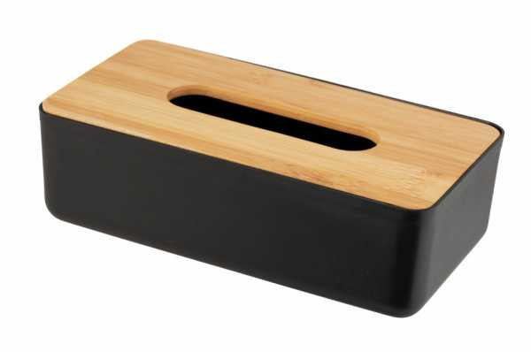 WENKO Kosmetiktuchbox Rotello – 24×7,5 cm, Bambus/Kunststoff, Schwarz