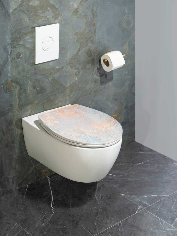 WENKO WC-Sitz – Duroplast, weiss, gold, mit Deckel, Soft-Close, 38 × 44,5 cm
