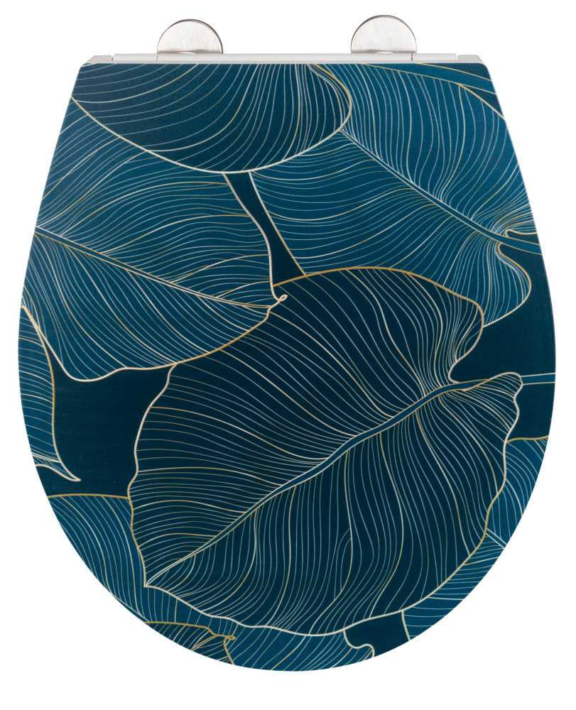 WENKO Big Leaves – WC-Sitz – Duroplast, Blau, Grün, mit Deckel, Soft-Close, 38 × 44,5 cm