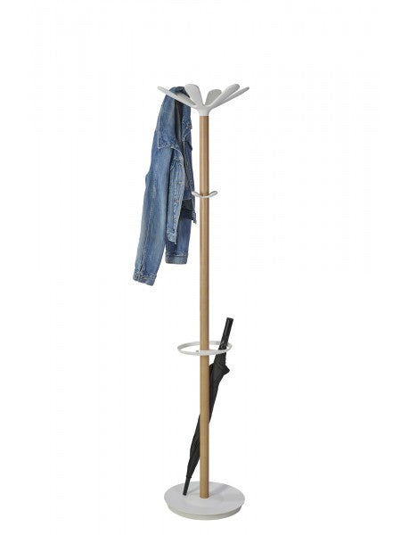 Alba Garderobenständer (mit Schirmhalter) – Holz/ABS – Weiss/Natur – 1'750 mm