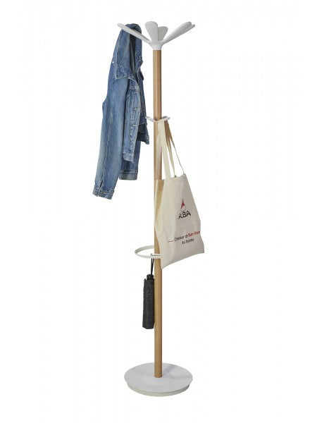 Alba Garderobenständer (mit Schirmhalter) – Holz/ABS – Weiss/Natur – 1'750 mm