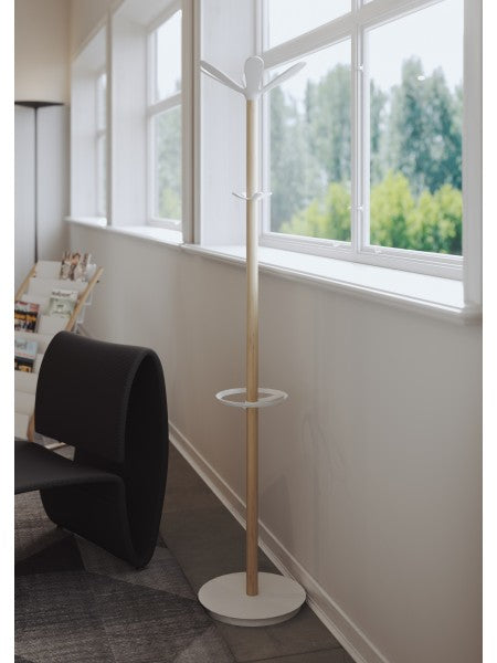 Alba Garderobenständer (mit Schirmhalter) – Holz/ABS – Weiss/Natur – 1'750 mm