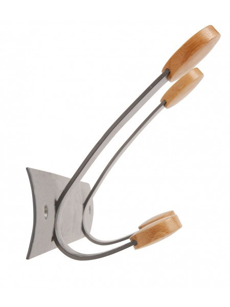 Alba Wandgarderobe – 2 Haken, Stahl/Holz, Silber/Buche, 30 × 11 × 17,5 cm