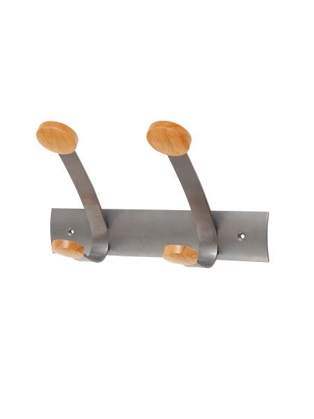 Alba Wandgarderobe – 2 Haken, Stahl/Holz, Silber/Buche, 30 × 11 × 17,5 cm