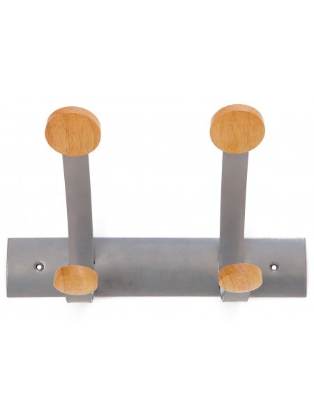 Alba Wandgarderobe – 2 Haken, Stahl/Holz, Silber/Buche, 30 × 11 × 17,5 cm