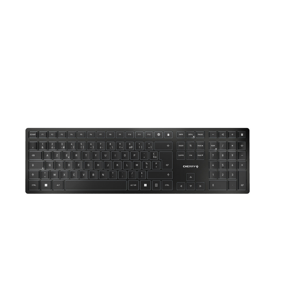CHERRY KW 9100 SLIM – Tastatur, kabellos (Bluetooth/2,4 GHz), FR-Layout (FR), Fullsize (mit Ziffernblock)
