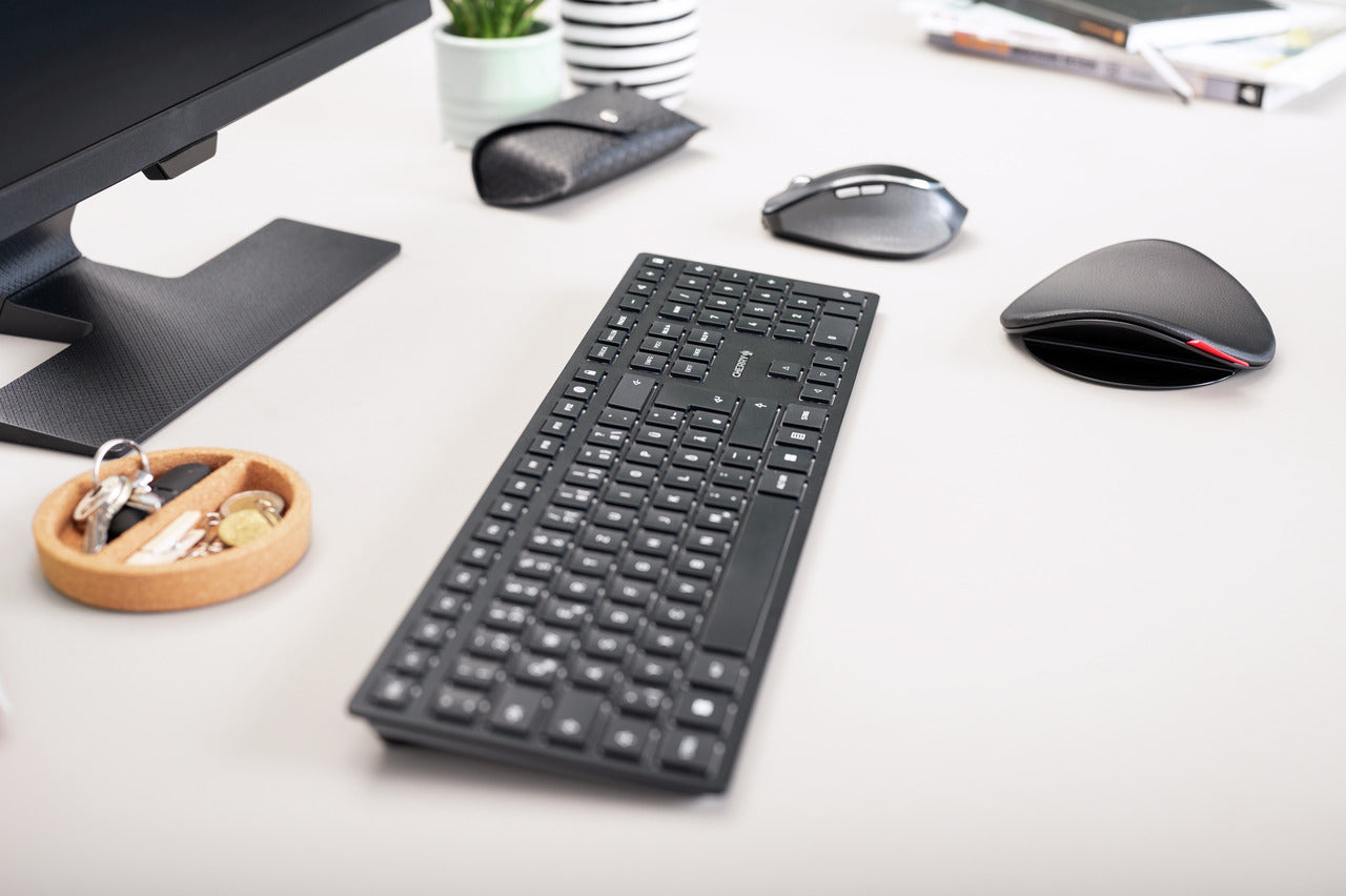 CHERRY KW 9100 SLIM – Tastatur, kabellos (Bluetooth/2,4 GHz), FR-Layout (FR), Fullsize (mit Ziffernblock)