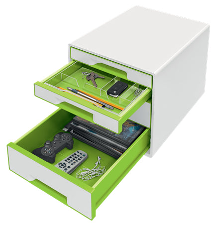 Leitz WOW CUBE Schubladenelement – 4 Schubladen, für A4, weiss, B 287 × H 363 × T 270 mm