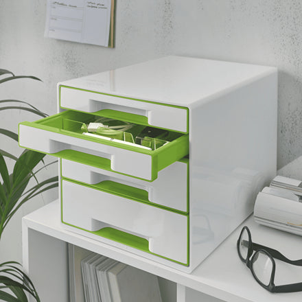 Leitz WOW CUBE Schubladenelement – 4 Schubladen, für A4, weiss, B 287 × H 363 × T 270 mm
