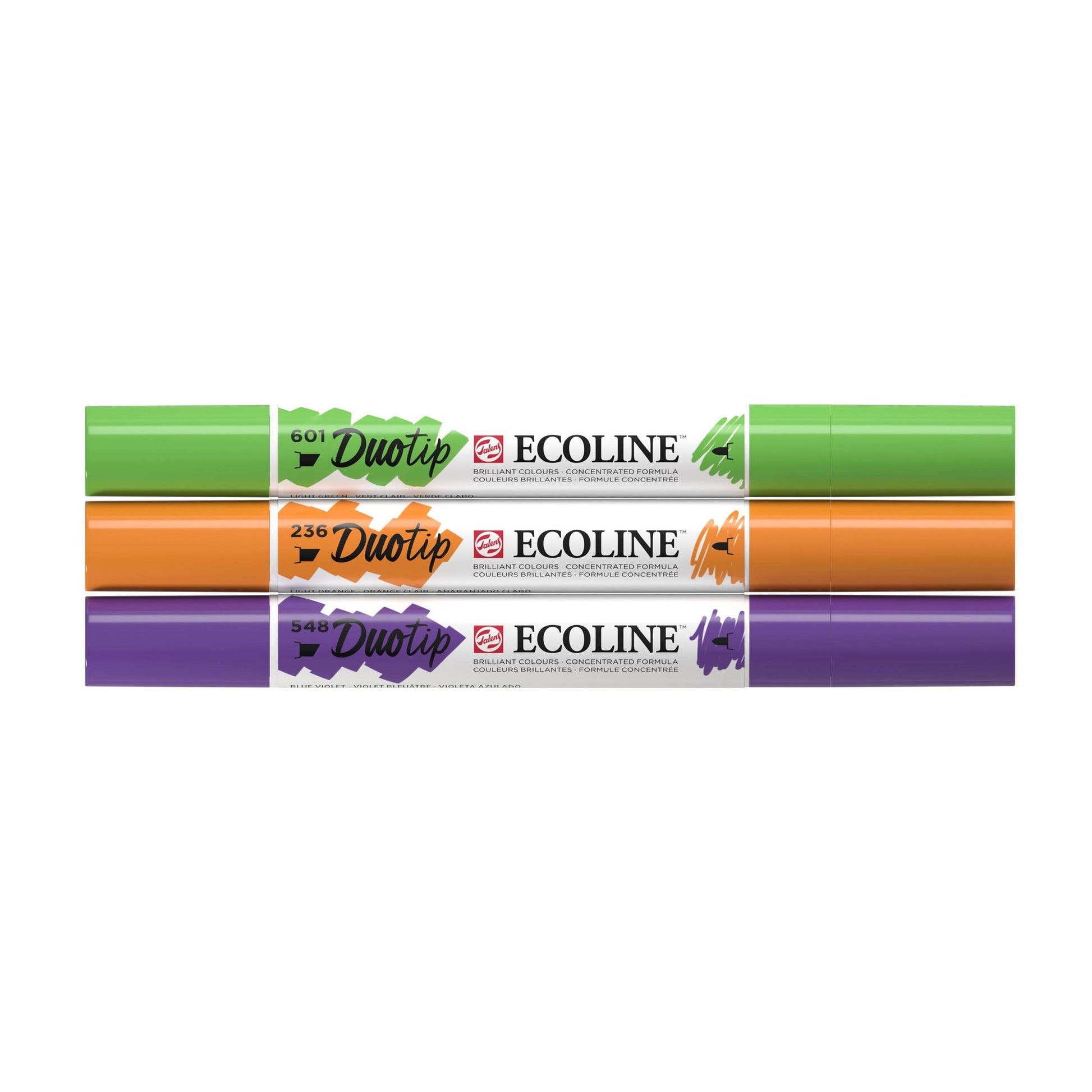 Ecoline Brush Pen Duotip – Keilspitze 6 mm, Rundspitze 1-2 mm – 3er-Set – sortiert – wasservermalbar